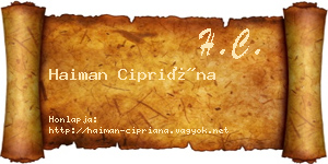 Haiman Cipriána névjegykártya